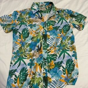 Vibrant Alex Vando Tropical Floral Button Down Short Sleeve Spirit Day